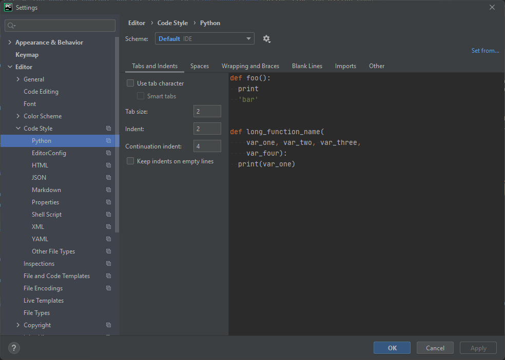 pycharm configuration screen