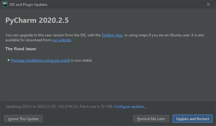 update pycharm
