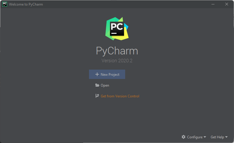 pycharm welcome screen