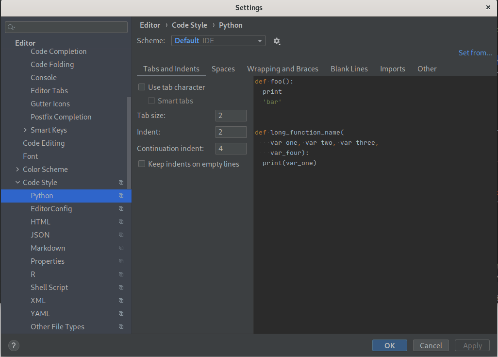 pycharm configuration screen