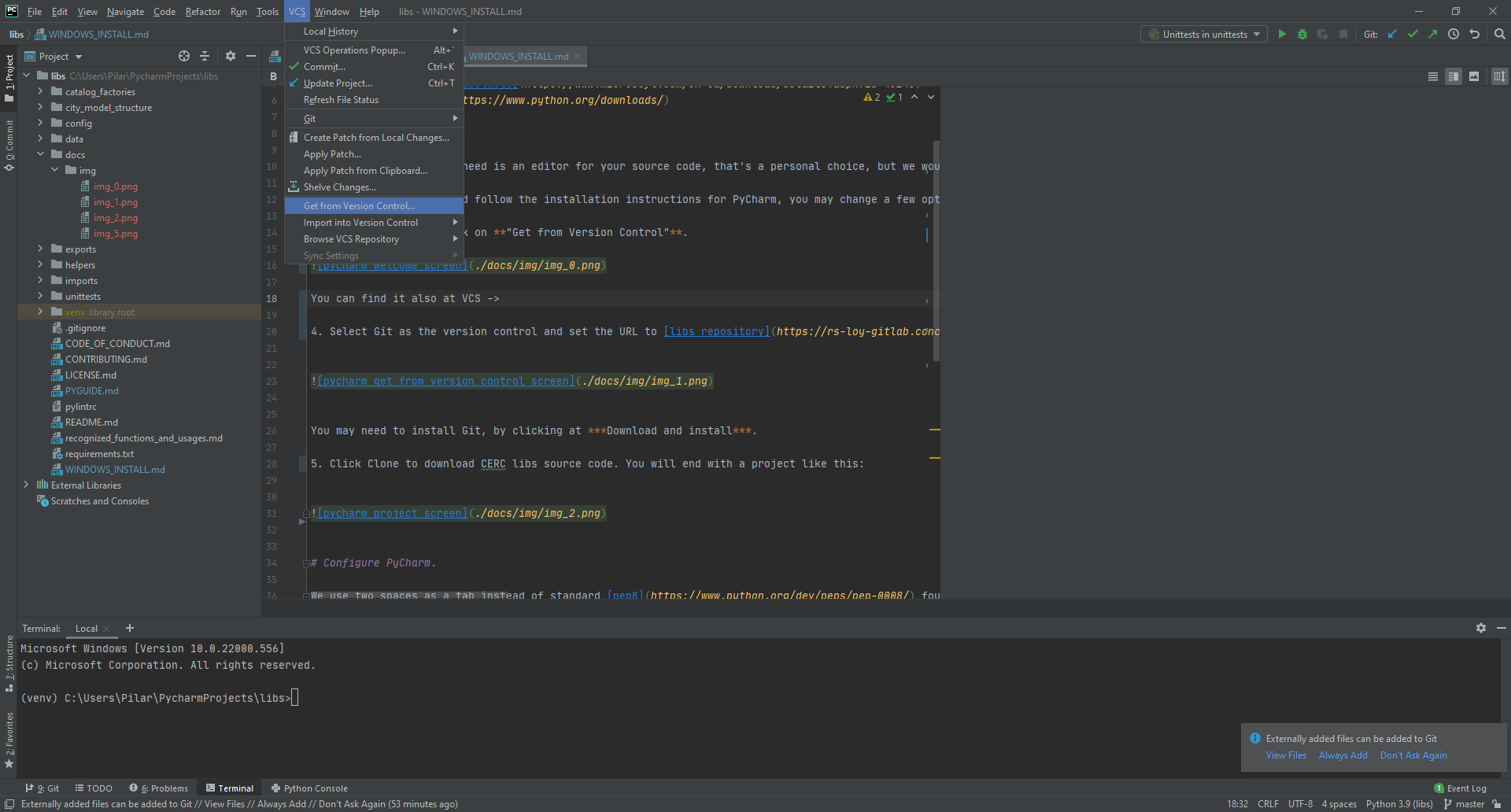 pycharm get from version control