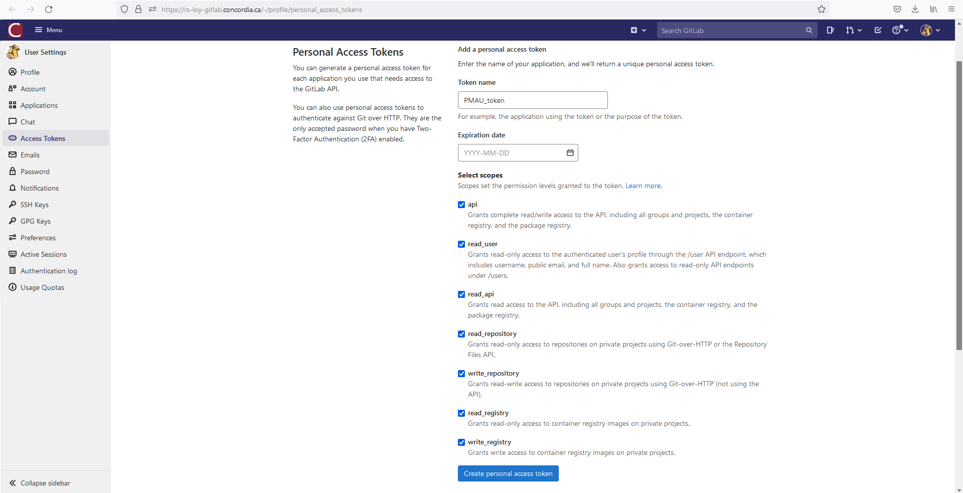 create token in gitlab